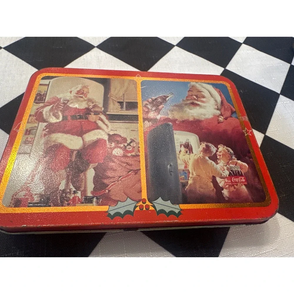 Vintage 1995 Coca-Cola Santa Claus Nostalgia Playing Cards Tin Empty Red Gold